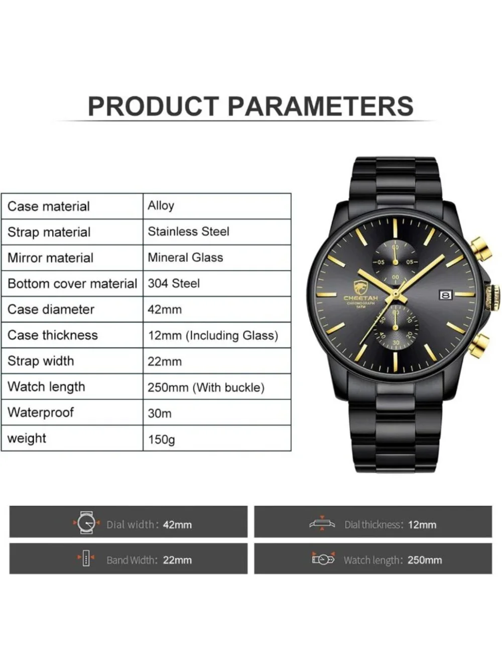 Stylish Men's Waterproof Chronograph Watch - Stainless Steel, Auto Date
